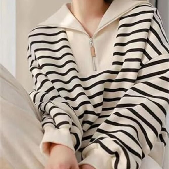 L'Academie Stripe Pattern Turtleneck Pullover Zipper Knitted Sweater Size Medium - Picture 3 of 7